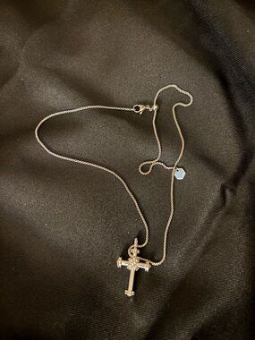 Touchstone Crystal Silver Cross Pendant Necklace with Clear Crystals